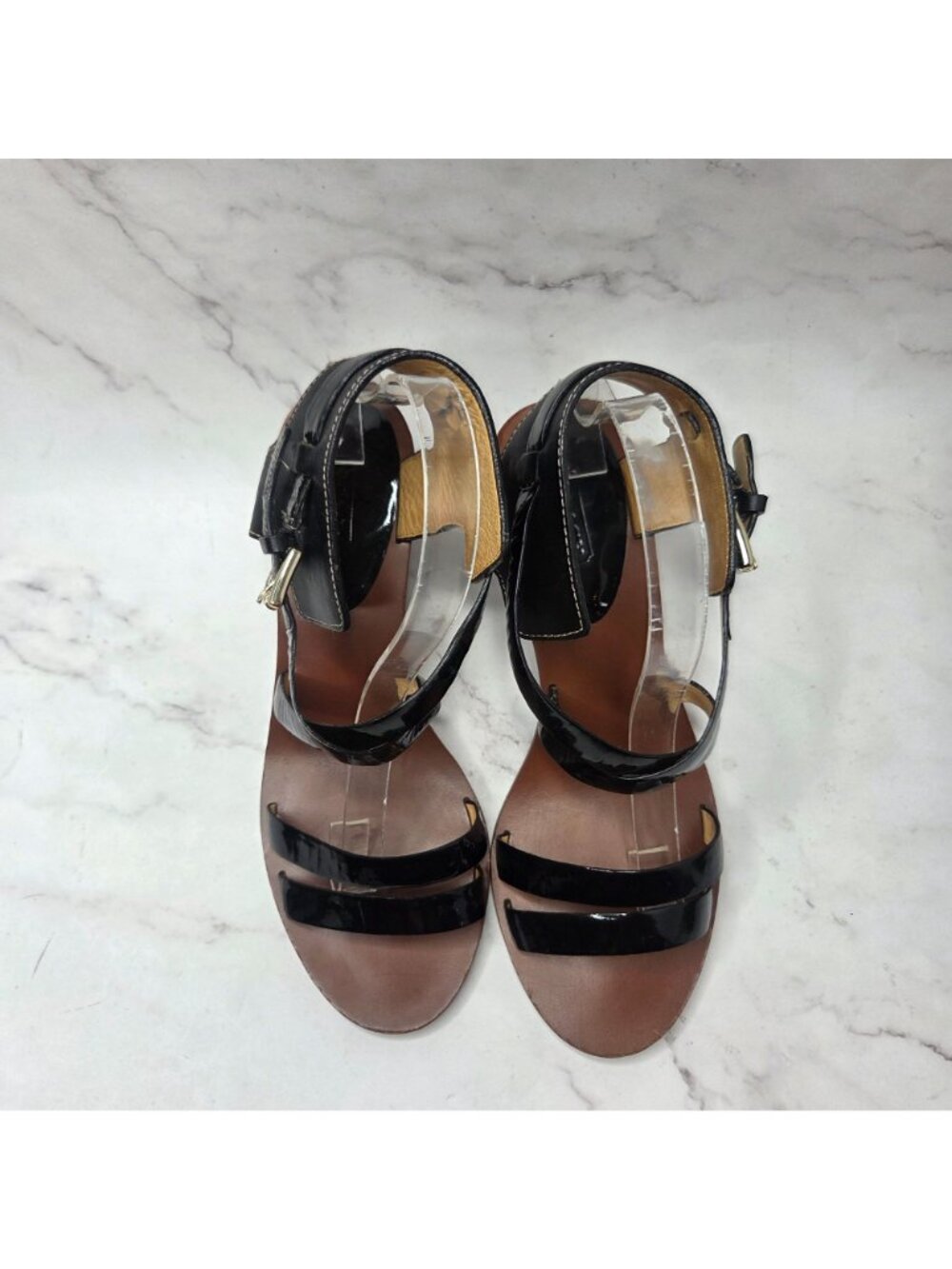 NWOT Coach Prue Black Leather Wedges Sandals Ankle Strap Heels Women's 10B - Picture 4 of 11